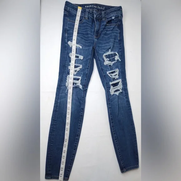 American Eagle Outfitters Women's Jegging  Dark Blue Ripped Skinny Jeans - Picture 5 of 10